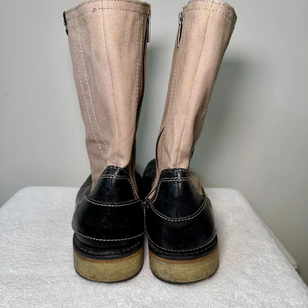 Harley Davidson Mens Black Leather Canvas Motorcycle Boots Size 11.5‎